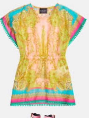 Barocco cotton and silk beach cover-up in multicoloured - Versace Kids